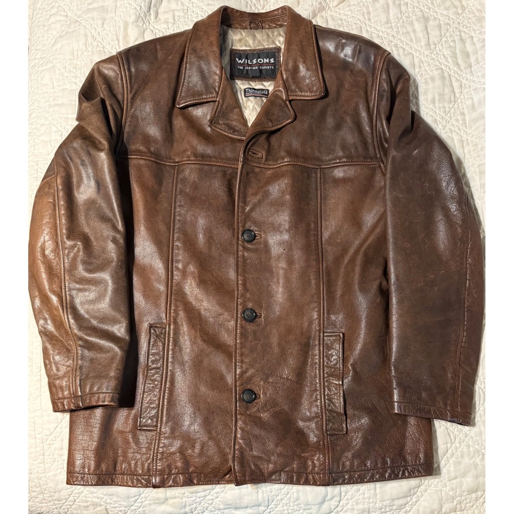 Wilsons Leather Jacket Mens Medium Brown Thinsulate Insulated Car Coat Vintage